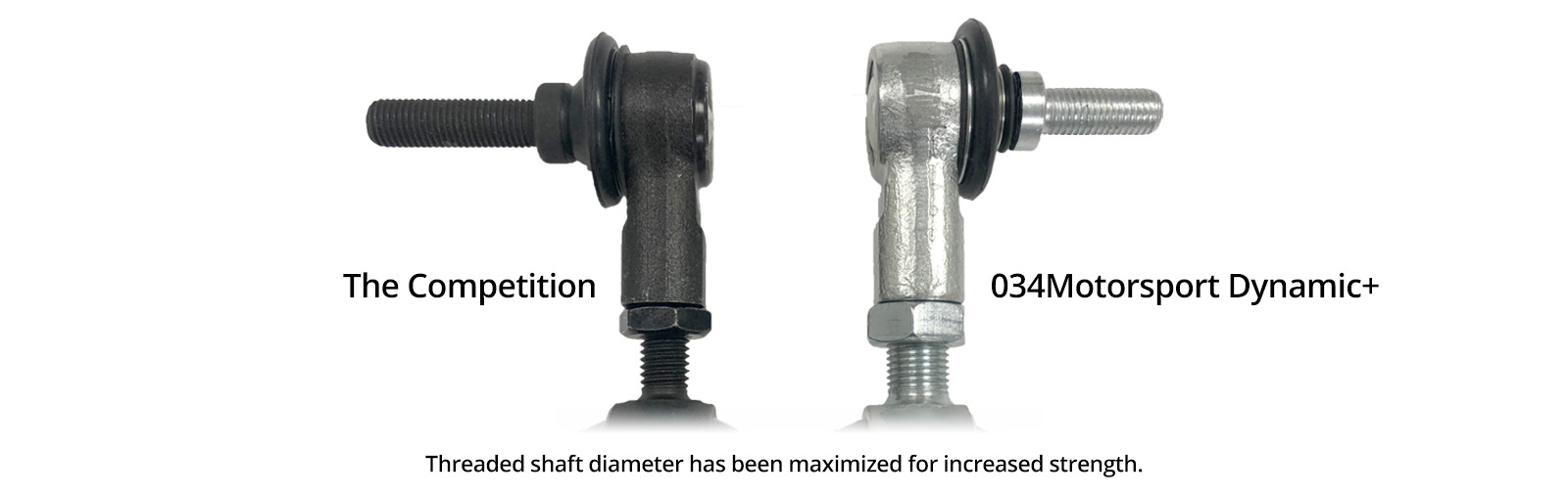 Maximized threaded shaft diameter increases overall strength of the end link.