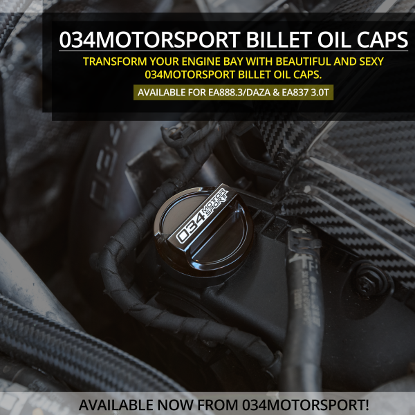Billet Oil Caps for EA837 Supercharged 3.0T, EA888 Gen3, and EA885 DAZA are Now Available from 034Motorsport!